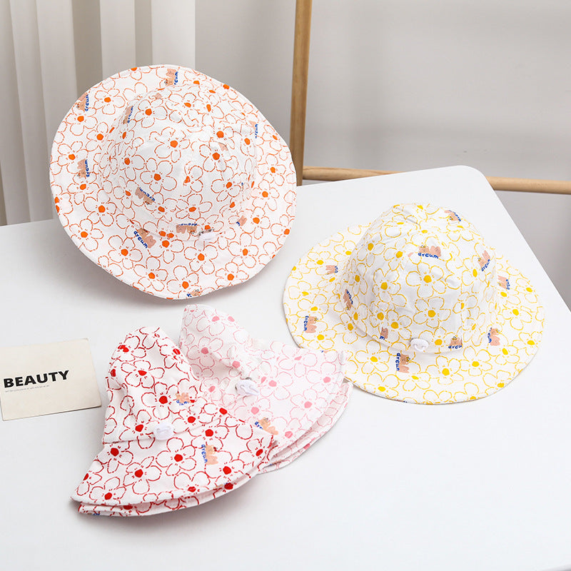 Wholesale Cotton Little Bear Pattern Big Eave Children's Fisherman Hat